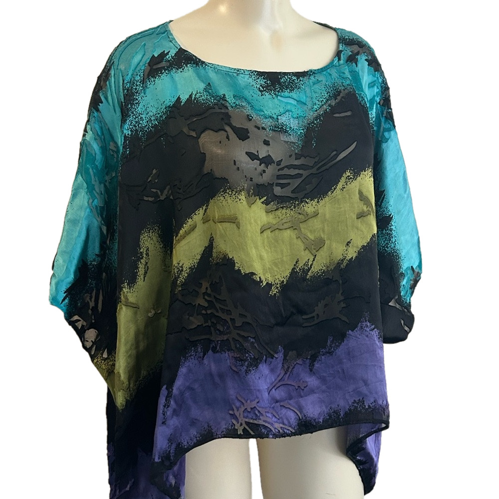 MIRASOL silk / rayon one size Colourful Abstract Patterned Top/ poncho